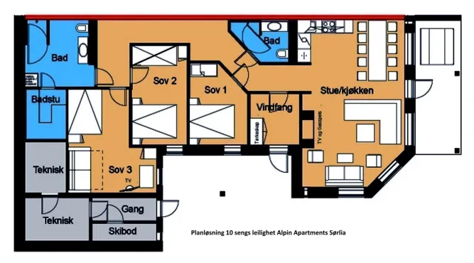 Appartementen Sørlia 4 - 12 bedden