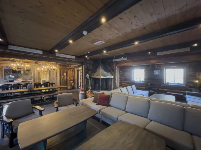 Living room with sofas and table.