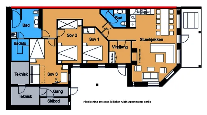 Appartementen Sørlia 4 - 12 bedden