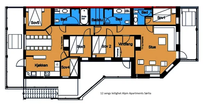 Appartementen Sørlia 4 - 12 bedden